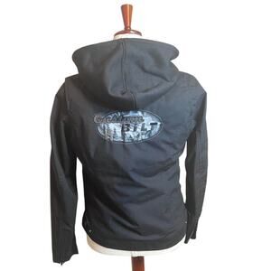BILT motorcycle jacket Black hood removable fleece vest zip & snap pockets Sz M